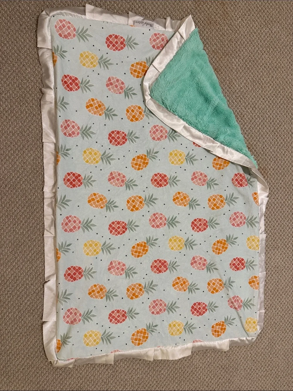 Tween Minky Couture Plush Reversible Pineapple Blanket - Teal & Multi